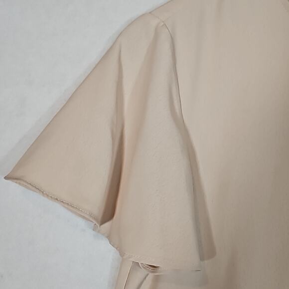 Zara Blush Beige Short Sleeve Asymmetrical Pleated Hem Blouse - Picture 3 of 8